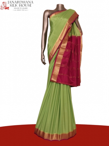 Classic Contrast Pure Mysore Crepe Silk Saree